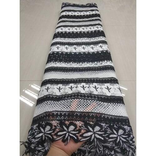 5yards/pc) High quality black white African guipure lace elegant big cord lace fabric for party dress WLO002