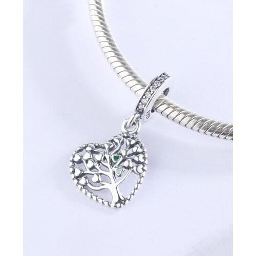 925 Sterling Silver CZ Zircon Heart-Shaped Tree Of Life Pendant Charm Bracelet DIY Jewelry Making For Original Pandora