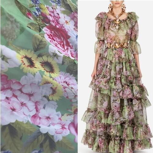 Brand custom printed polyester chiffon fabric 147cm width summer fashion womens shirt pajamas sewing fabric for dress