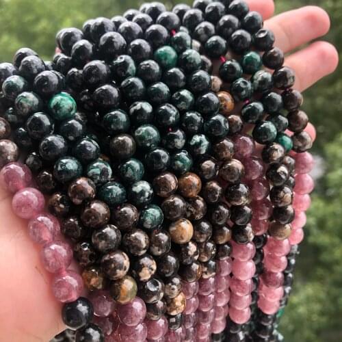 Natural Stone Beads Round Colorful Tourmaline Loose Beads For Jewelry Making DIY Bracelet Earrings Accessories 15'' 6/8/10mm
