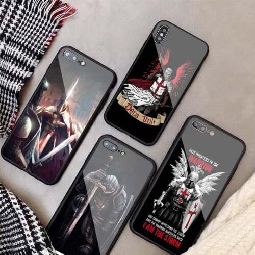 Knight Templar DIY Tempered Glass Case For iPhone 11 12 Pro XR X XS MAX 8 7 6 5 Plus Phone Back Cover shell