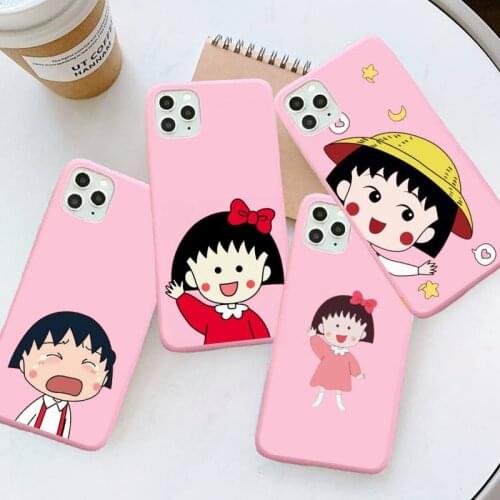 Chibi Maruko-chan Phone Case Pink Candy Color for iPhone 6 7 8 11 12 s mini pro X XS XR MAX Plus
