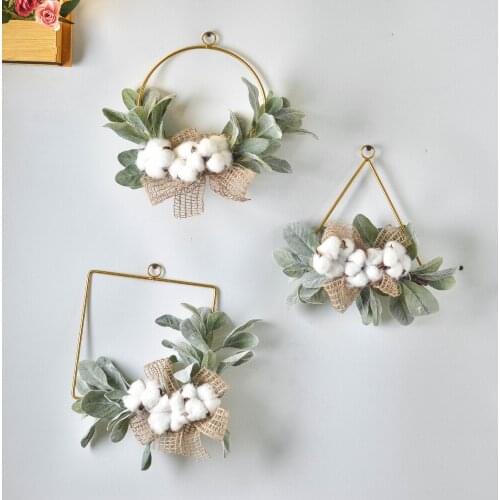 DIY Wall Hanging Garland Artificial Cotton Wreath Iron Ring Hoop Door Hanging Craft Wedding Backdrop Floral Party Decorations