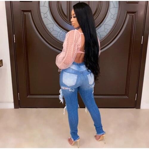 Denim Girl Trousers 2021 Hole High-Waist Slim-Fit Pants European And American Autumn And Winter New Personality Korean Fashion