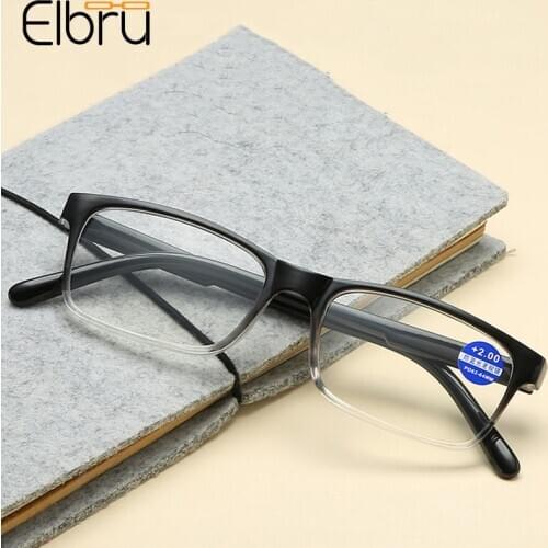 Elbru Anti Blue Light Reading Glasses Women Men Gradient Color Full Frame Presbyopia Glasses Diopters +1.0 2.0 2.5 3.0 3.5 4.0