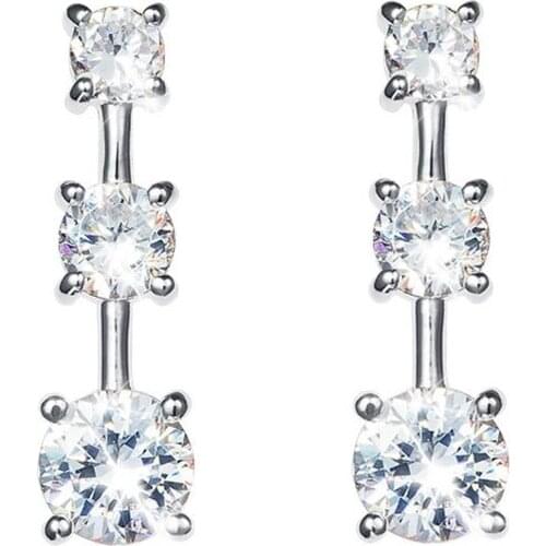 Huitan Modern Bridal Wedding Earrings Silver Color Fashion Jewelry with 3 Round Cubic Zirconia Dazzling Stud Earrings for Women