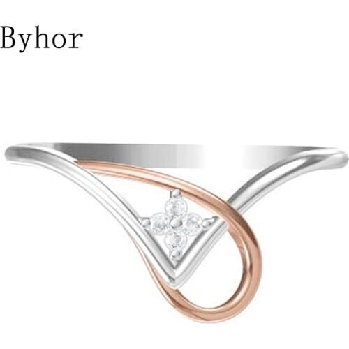 Byhor Solid 14K White+Rose Gold 0.032ct H/SI Natural Diamonds ring Women Fine Jewelry Trendy Wedding Band кольцa gift кольцo