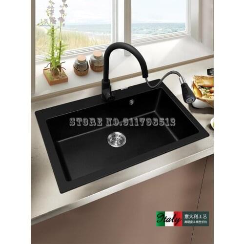 Italian Household Kitchen Quartz Stone Sink 7060sy Vegetable Sink Sink Sink Black Undercounter Basin