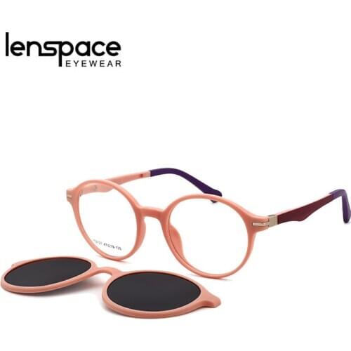 Lenspace Magnetic Vintage Glasses Myopia Clip-on Children Sunglasses Round Prescription Flexible Protective Eyeglasses Frames