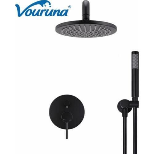 VOURUNA Matte Black Shower Set Bathroom In Wall Mounted Bathing Shower System Combination Mixer Faucet Solid Brass