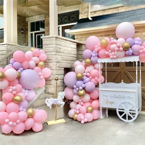 196pcs 5/10/18inch Balloons Set Romantic Pink Purple Arch Garland Kit Gold Chrome Ballon Birthday Party Decorations Anniversary