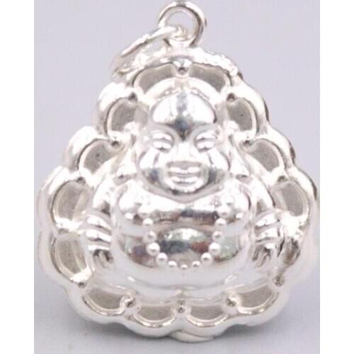 Real 999 Silver Pendant For Women Female Sweater Bless Big Belly Small Buddha Best Gift Ladys Lucky Pendant