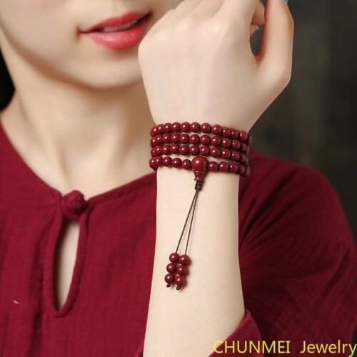 Raw Ore High Content Cinnabar 108 Buddha Pearl Handmade String Manual Multi Circle Cinnabar Bracelet