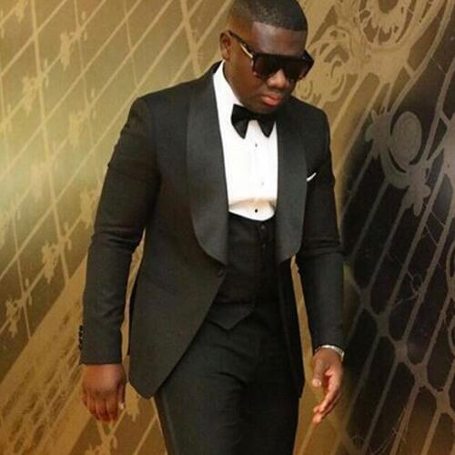 Latest Design One Button Black Groom Tuxedos Shawl Lapel Groomsmen Mens Wedding Prom Suits (Jacket+Pants+Vest+Tie) NO:217