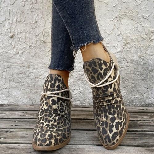 2021 New Fashion Womens Ankle Boots Leopard Ladies Chunky Female Shoes Woman Footwear Plus Size 35-43