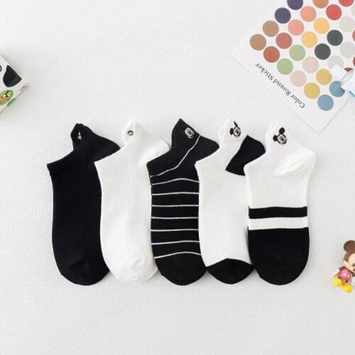 New Mickey Heel Cartoon Embroidery Striped Print Socks Spring Summer Breathable Cotton Socks Girl Harajuku Style