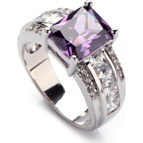 SHUNXUNZE sex Engagement Wedding rings for men and women dropshipping Purple Cubic Zirconia Rhodium Plated R619 size 6 7 8 9 10