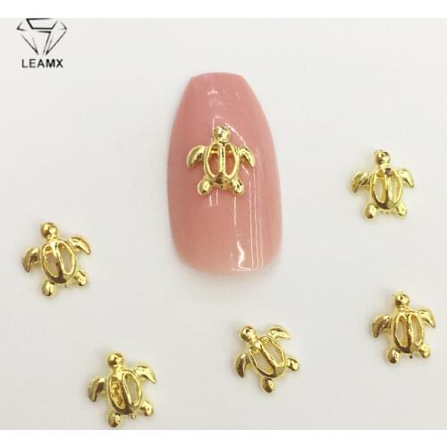 LEAMX 50 PCS/bag Hollow Out Tortoise Nail Decoration Sticker 3D Gold Tortoise Shape Charm Alloy Nail Art For Manicure Decor L450