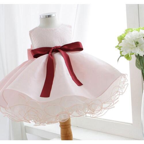 Top Quality Toddler Girl Baptism Dress 1 Year Birthday Dress Pink Lace Princess Infant Party Wedding Gown Baby Vestidos