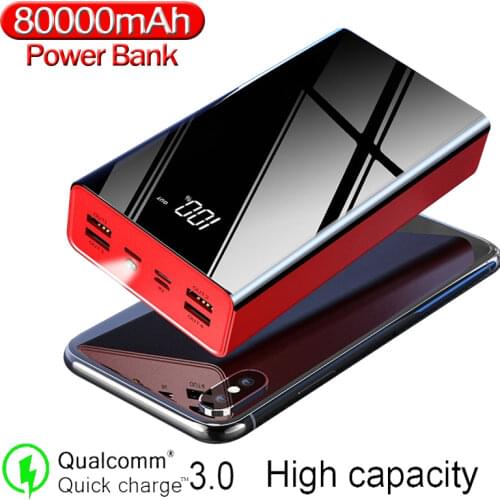 80000mAh portab power bank charger LED with flashlight digital display Poverbank Powerbank external battery for iPhone Xiaomi