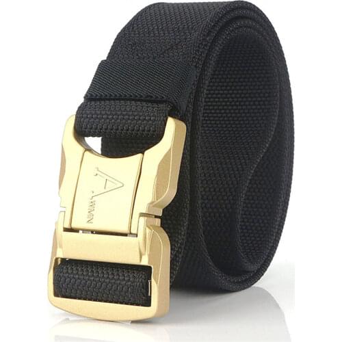 Fashion Men Belt Outdoor True Nylon Tactical Designer Belt For Jeans Gold Durable Alloy Pluggable Buckle Trousers Mens Belt New
