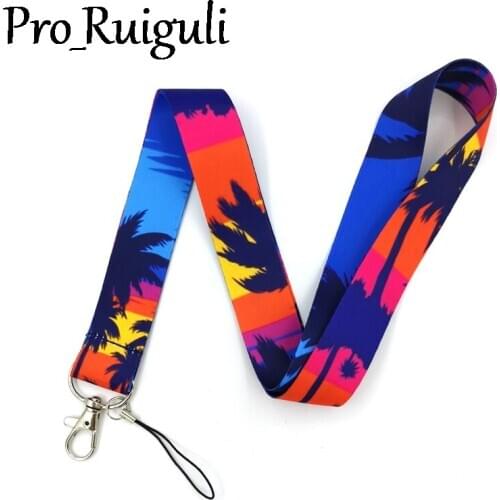 100pcs Romantic Beach coconut tree Neck Strap Lanyards ID badge card holder keychain Mobile Phone Strap Gift webbings ribbons