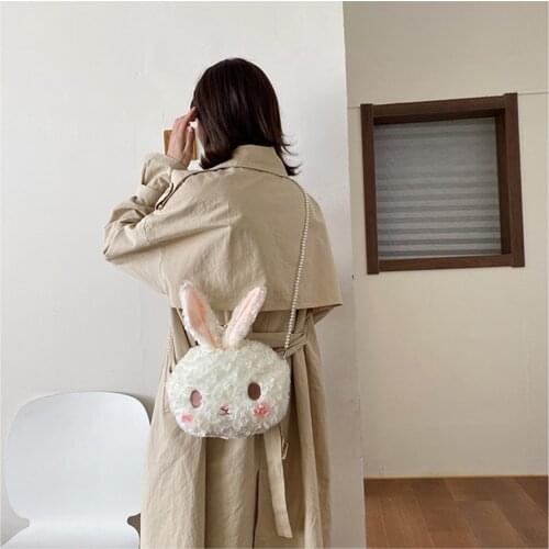 New Cute Rabbit Plush Bag Women Girls Crossbody Cartoon Bag Personalized Chain Female Shoulder Handbag Shopping Bags