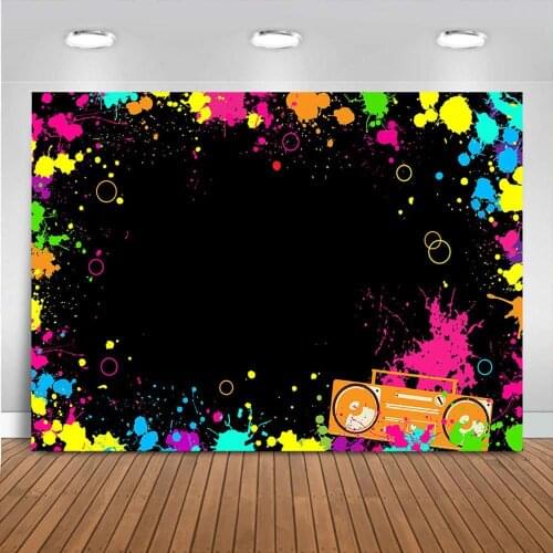 Glow Neon Party Backdrop Let 'S Glow Splatter Background Laser Ray Disco Retro Bance In The Dark Night Birthday Party Banner