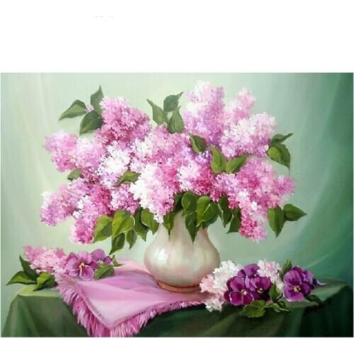 Flower vase Diamond Painting Full Round square purple lavender New DIY Toy sticking drill cross embroidery 5D home decorative