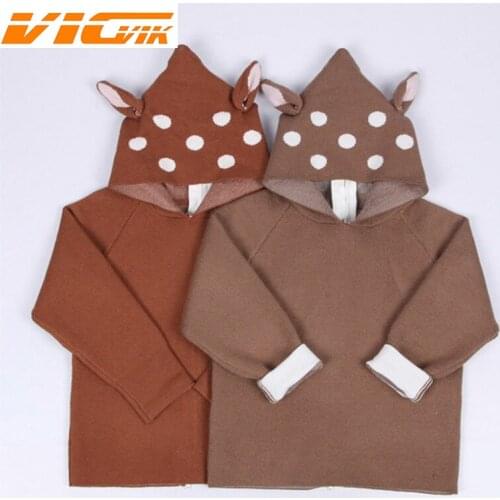 1-5Yrs Baby Girls Boys Sweater Cartoon Deer Costume Cardigan Hooded Toddler Kids Boys Dot Animal Knitted Crochet Clothing New