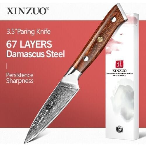 XINZUO 3.5" Damascus Steel Fruit Knife North America Desert Ironwood HandleBest Kitchen Knife Chef Fruit Peeling Cutter Tools