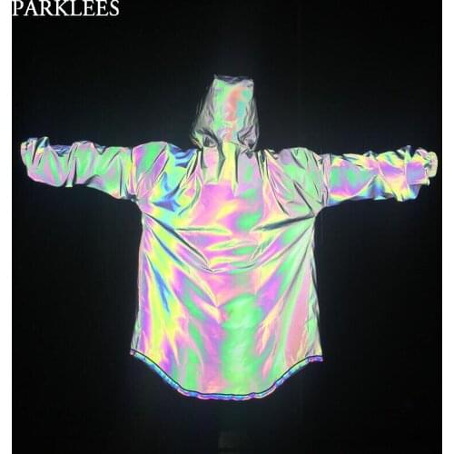 Colorful Reflective Men/Women Jacket Shiny Rainbow Hoodie Men Cool Party Mens Jackets and Coats Sport Casual Hip Hop Men Outwear