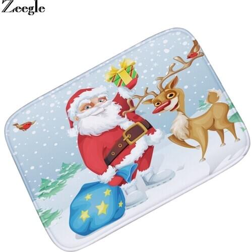 Zeegle Christmas Floor Mat Doormat Non Slip Outdoor Mat Absorbent Bathroom Doormat Flannel Soft Hallway Carpet Washable Door Mat