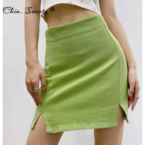 Y2K Womens Solid Mini Hip Package Skirts 2021 Autumn New Side Split Zippers Slim All-match Skirt Ladies Sexy Fashion Bottoms