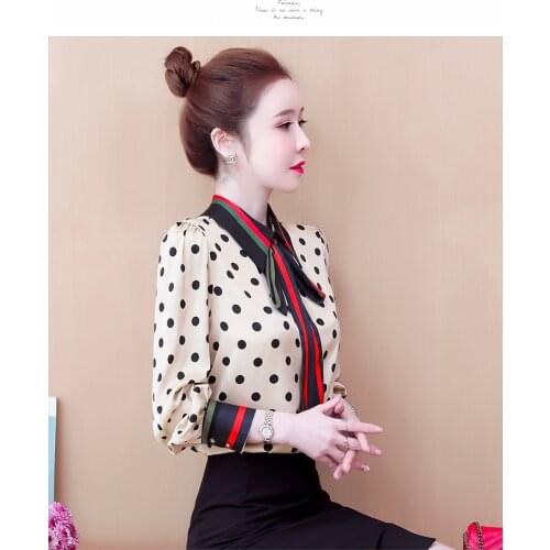 Chiffon shirt women long-sleeved spring 2021 new all-match bow top fashion temperament