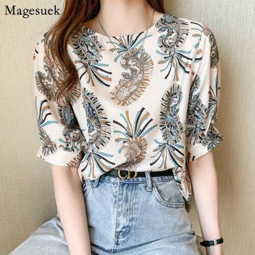 Floral Printing Vintage Shirt Women Plus Size O Neck Loose Summer Blouse and Tops 2021 Short Sleeve Female Clothing Blusas 14374