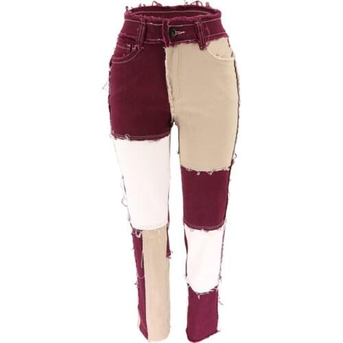 2021 Gray Straight Jeans For Girls Female Fashion Patched Women Vintage Denim Pants Joint High Waisted Trouser Harajuku Capris