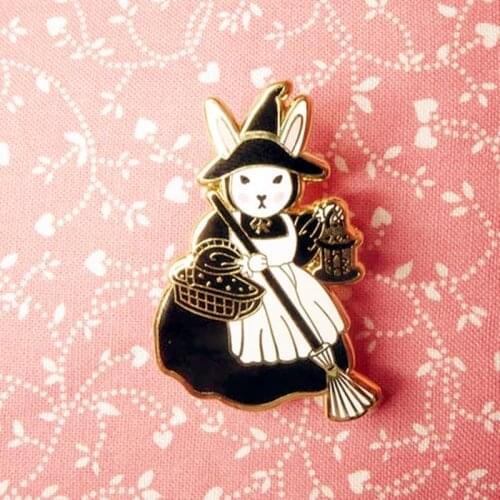 Halloween Rabbit Bunny Witch Enamel Brooch Pin Backpack Hat Bag Lapel Pins Badges Women Mens Fashion Jewelry Accessories