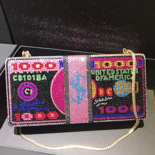 Money Dollars Diamonds Evening Clutch bag Women New Luxury Designer Rhinestones Purse Female Chic Dinner Handbag Wedding Party