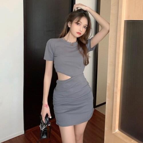 Vintage Korean Temperament High Waist Tight Sexy Bag Hip Hollow Out One Piece Fashion French Women Clothes Dress Summer 2021 New