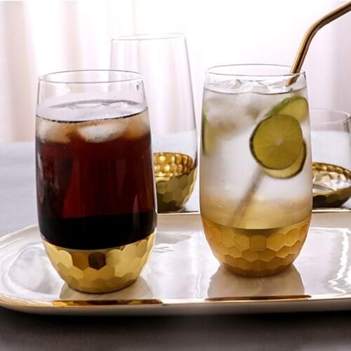 Electroplating Golden Glass Cup Beer Coffee Juice Cups Handmade Healthy Drink Mug Tea Mugs Transparent Drinkware For Gift