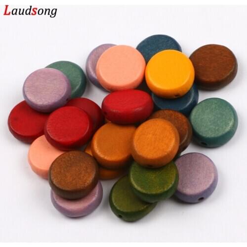 10pcs 12x16mm Multicolour Natural Flat Round Wood Beads For Jewelry Making Diy Bracelet Loose Spacer Beads Wholesale