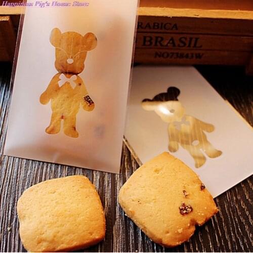 100pcs Cute Bear Candy Bag Cookies Biscuit Baking Packaging Bag Self-adhesive Wedding Cellophane Bag Cake Candy Gift Bags
