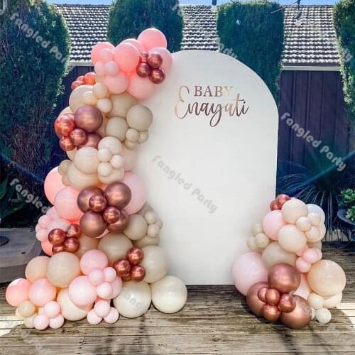135 Doubled Macaron Pink Natural Sand Chrome Rose Gold Balloon Garland Arch Kit Baby Shower Gender Reveal Birthday Party Favors
