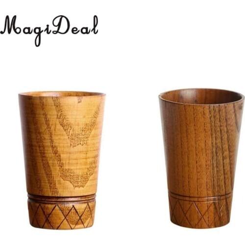 2 Piece Wooden Cup Handmade Coffee Tea Beer Juice Milk Mug Drink 11.5cm
