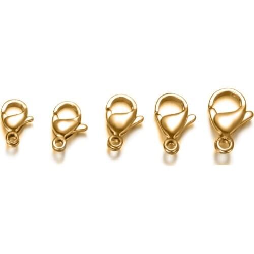 20pcs 201 Stainless Steel Lobster Claw Clasps Golden for jewelry making DIY Keychain Bracelet Necklace Connector Accessories