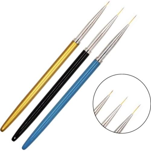 3pcs Nail Art Brush Alloy Handle Pen Nail Art Line Drawing Pen For UV Gel Painting Design Nylon Hair Nail Brushes Tools