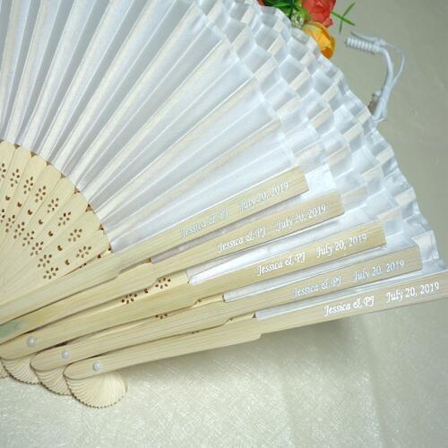 80pcs Personalized Luxurious Silk Fold hand Fan in Elegant Laser-Cut Gift Box +Party Favors/wedding Gifts+printing