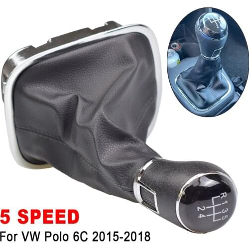Car Styling 5 Speed Gear Stick Shift Knob Lever Leather Boot Cover Case Handle For VW Volkswagen Polo 6C 2015 2016 2017 2018