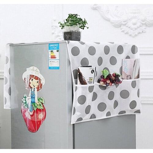 Refrigerator Cover with Pocket Double Sided Storage Hanging Bags Household Non-woven Cloth Gray Microwave Oven Dust Cover